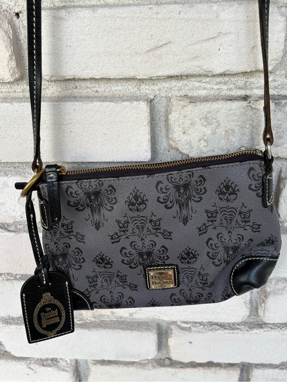 Dooney & Bourke Haunted Mansion wallpaper print Gray & Black  Crossbody Bag